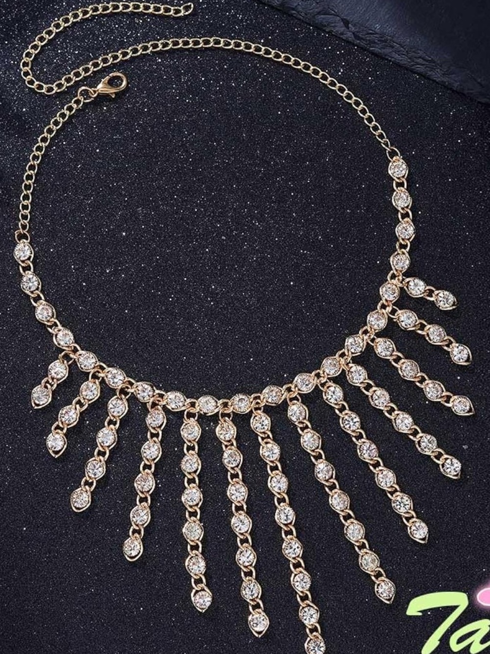 Anthropologie Gold Crystal Fringe Bib Necklace